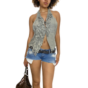Vintage Boho Chic Fringe Waistcoat (M)