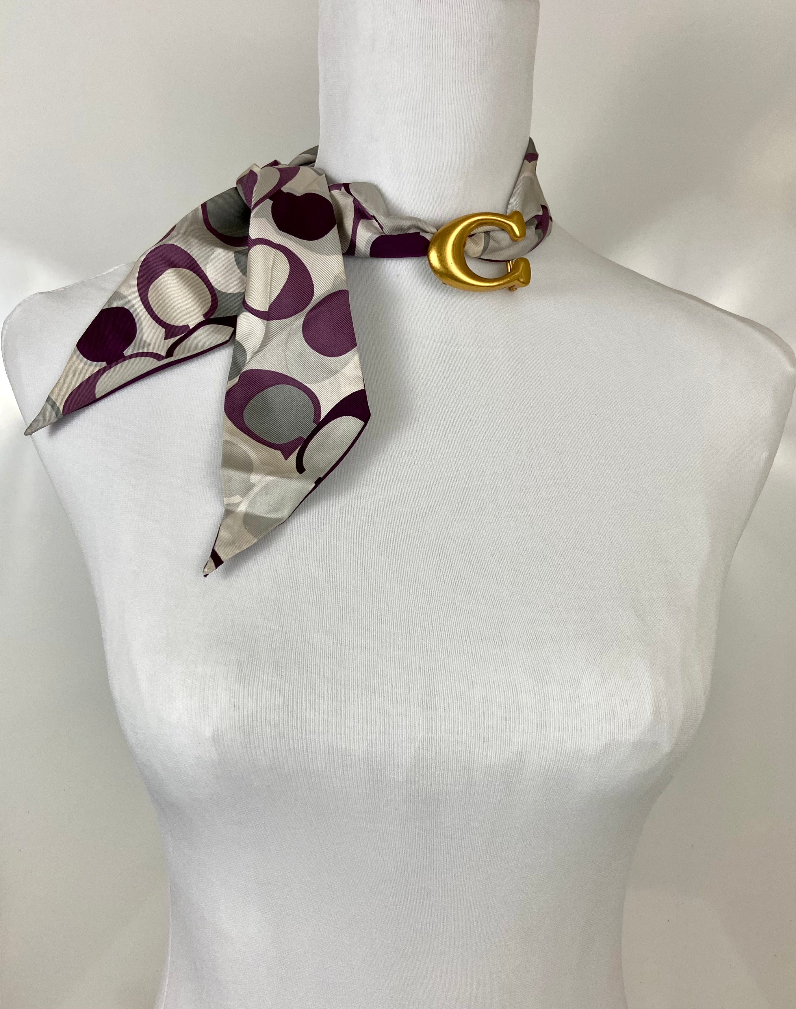Reworked skinny scarf coach signature & metal C letter