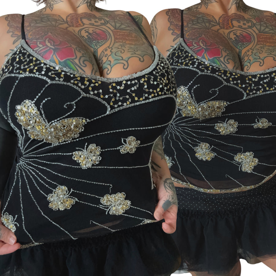 Y2K embellished micro mesh butterfly cami (S/M)