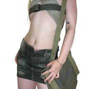 Y2K Khaki Deconstructed Mini Skirt (S/M)