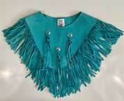 Turquoise suede leather poncho