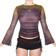 Y2K Purple Mesh Flared Sleeve Top (S/M)