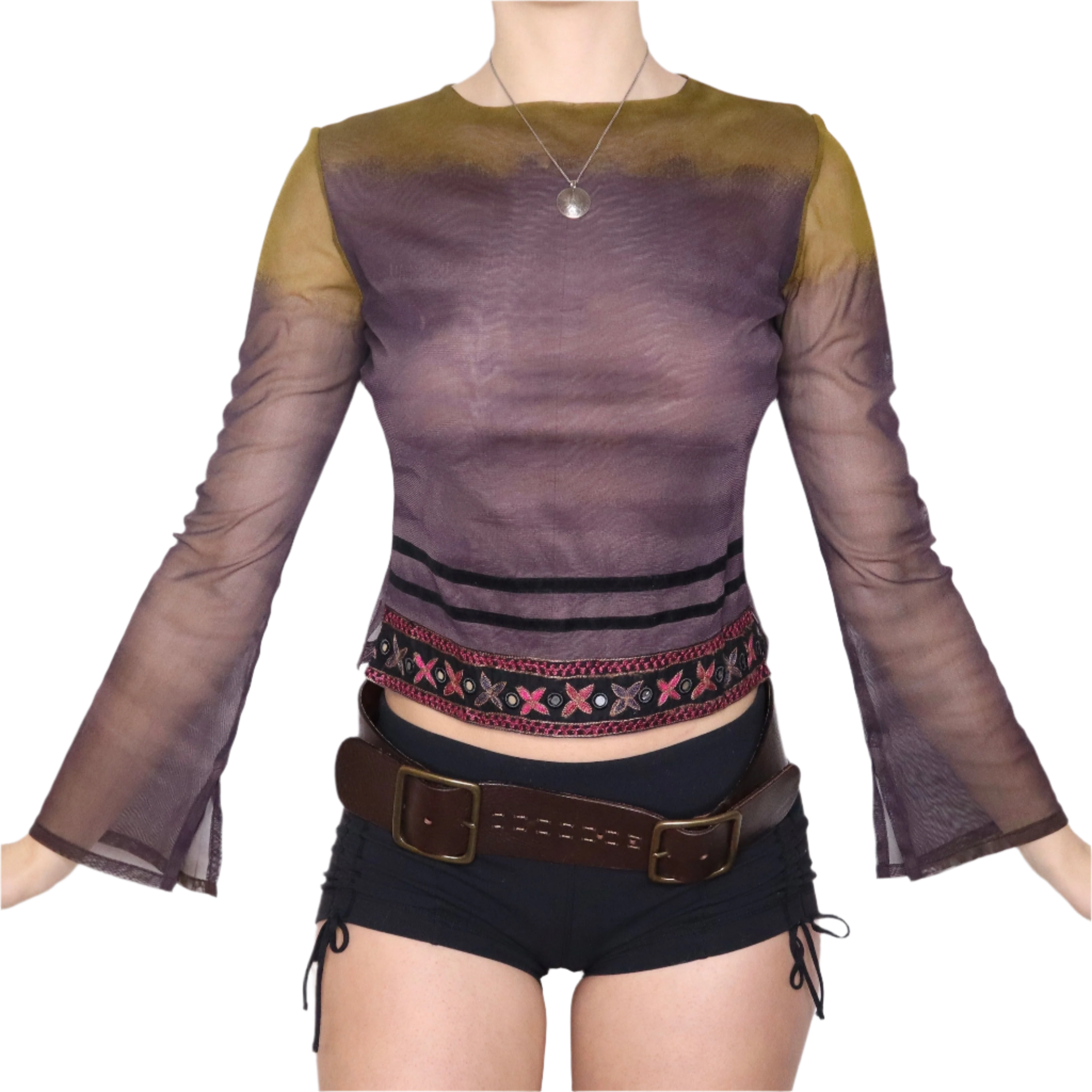 Y2K Purple Mesh Flared Sleeve Top (S/M)