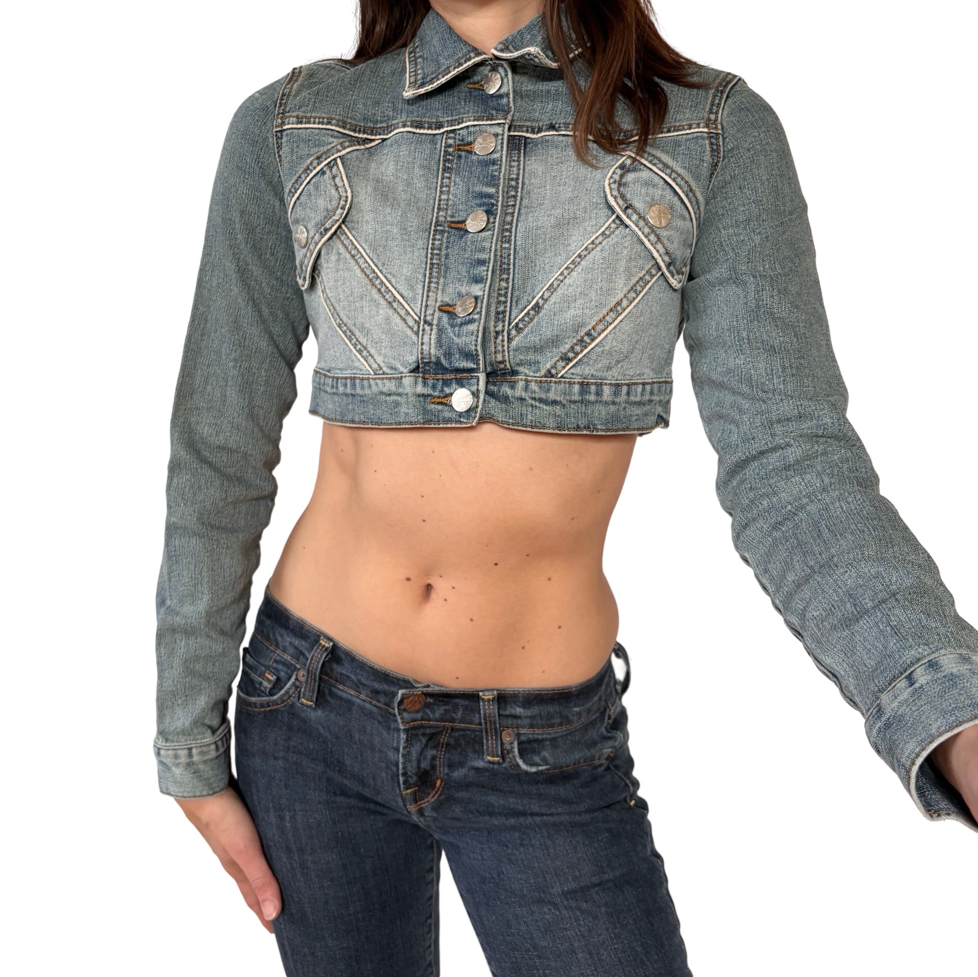 Y2K Cropped Denim Jacket (XS/S) – Holy Thrift