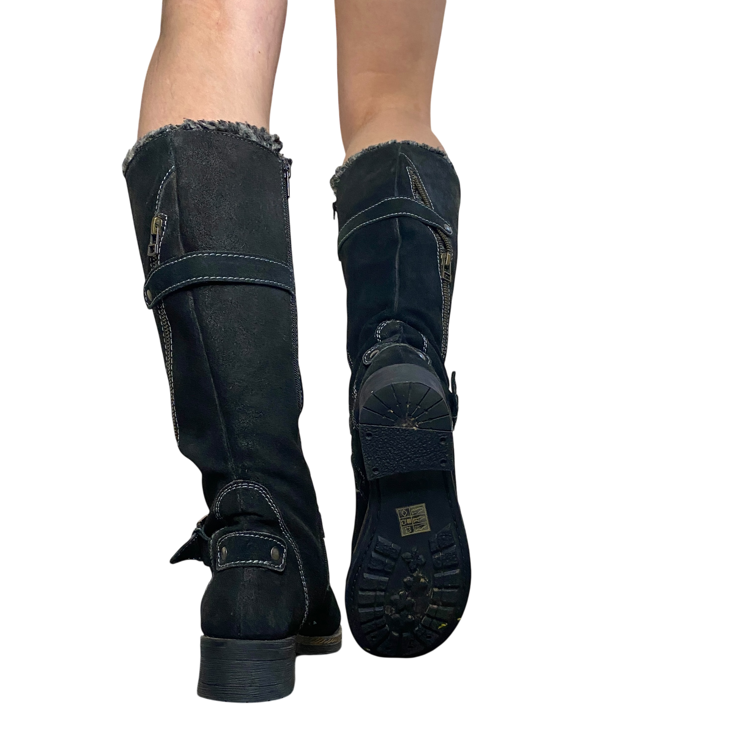 Real Suede Buckle Biker Boots (UK 4 EU 37 US 6)