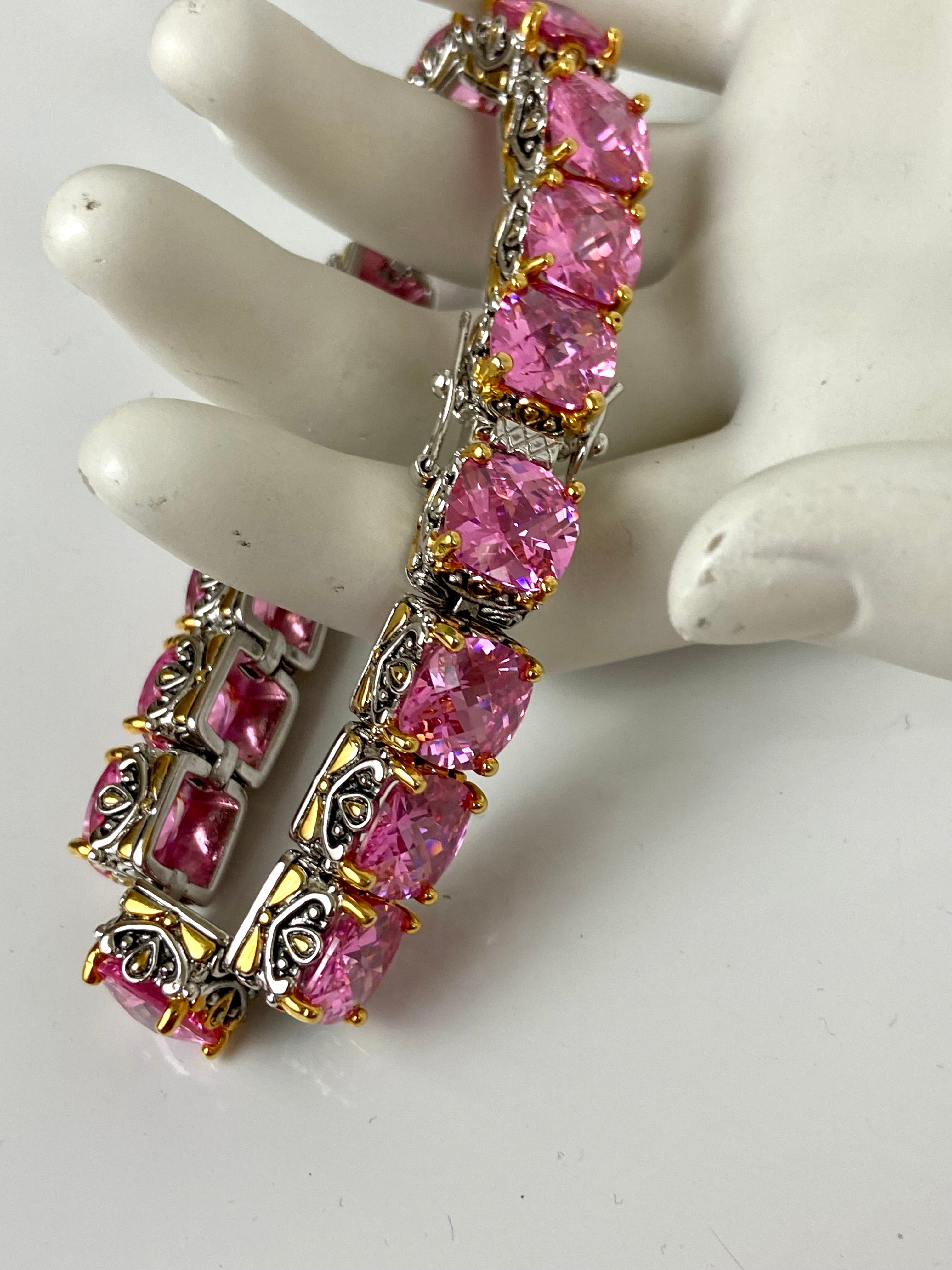 Square pink diamond cut in a beautiful frame bracelet