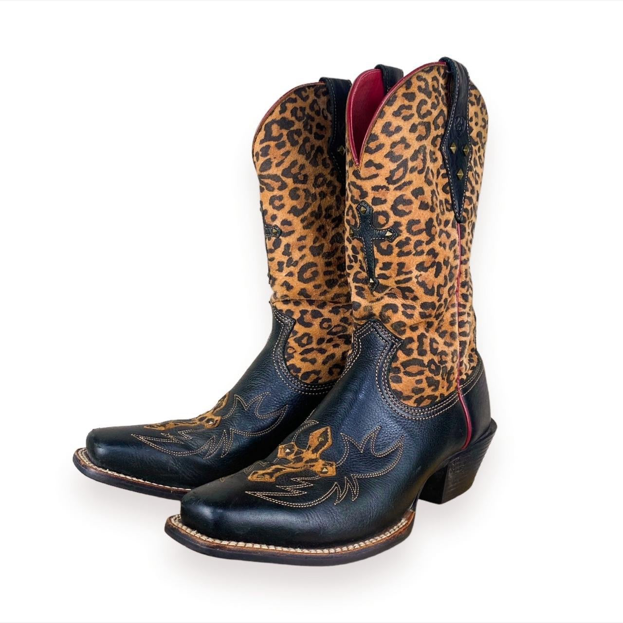 Y2K Leopard Print Cross Cowboy Boots (9) – Holy Thrift