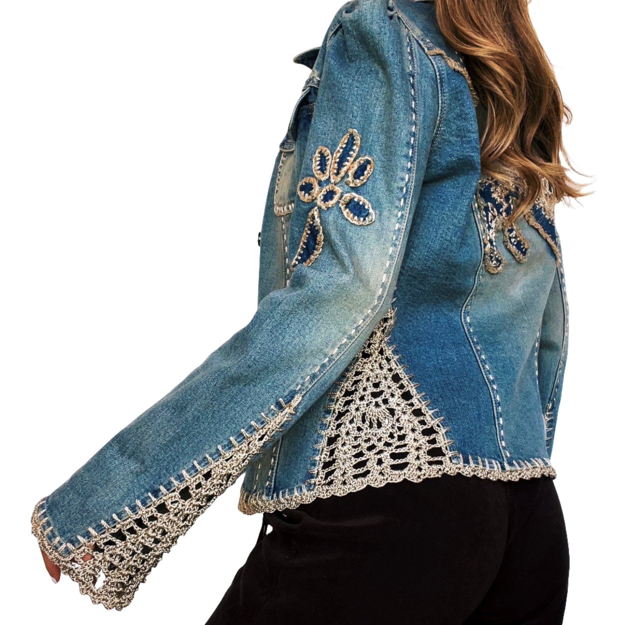 Vintage Crochet Denim Jacket (S/M) Holy Thrift