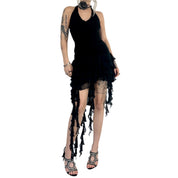 Noir Flirty Ruffle Halter Dress (S)