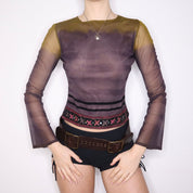 Y2K Purple Mesh Flared Sleeve Top (S/M)