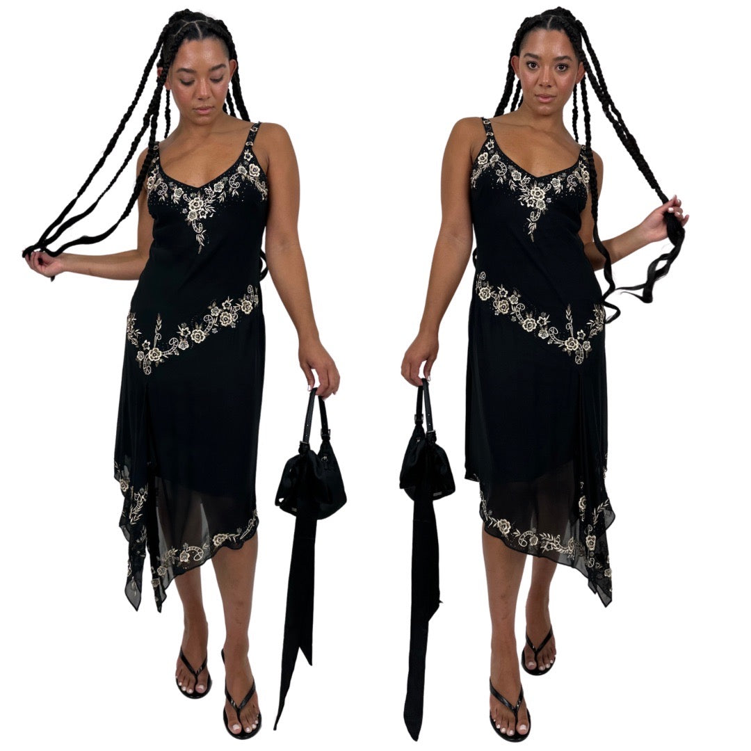 90s Noir Beaded Drop Waist Midi Dress (M/L) – Holy Thrift