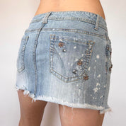 Y2K Embellished Denim Mini Skirt (S/M)
