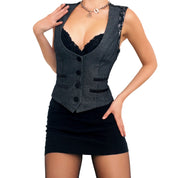 Bebe Lacy Gray Tweed Vest Top (S)