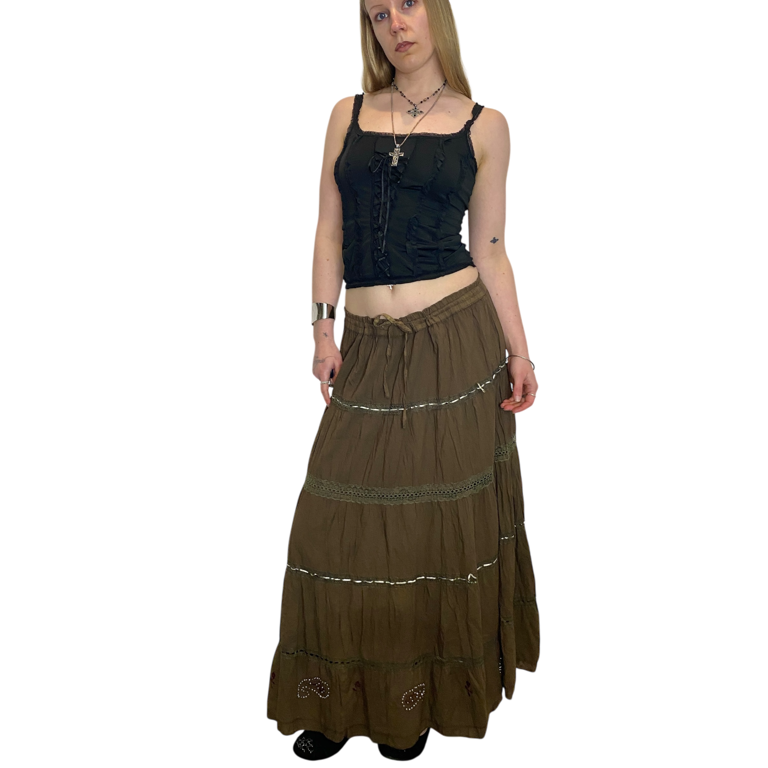 Vintage Tiered Prairie Maxi Skirt (S/M-L)
