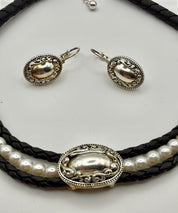Pearl leather & silver tone set