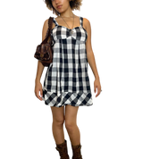 Vintage Checkered Plaid Babydoll Dress (M)