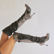 Silver Dusk Denim Knee High Boots (5-15)