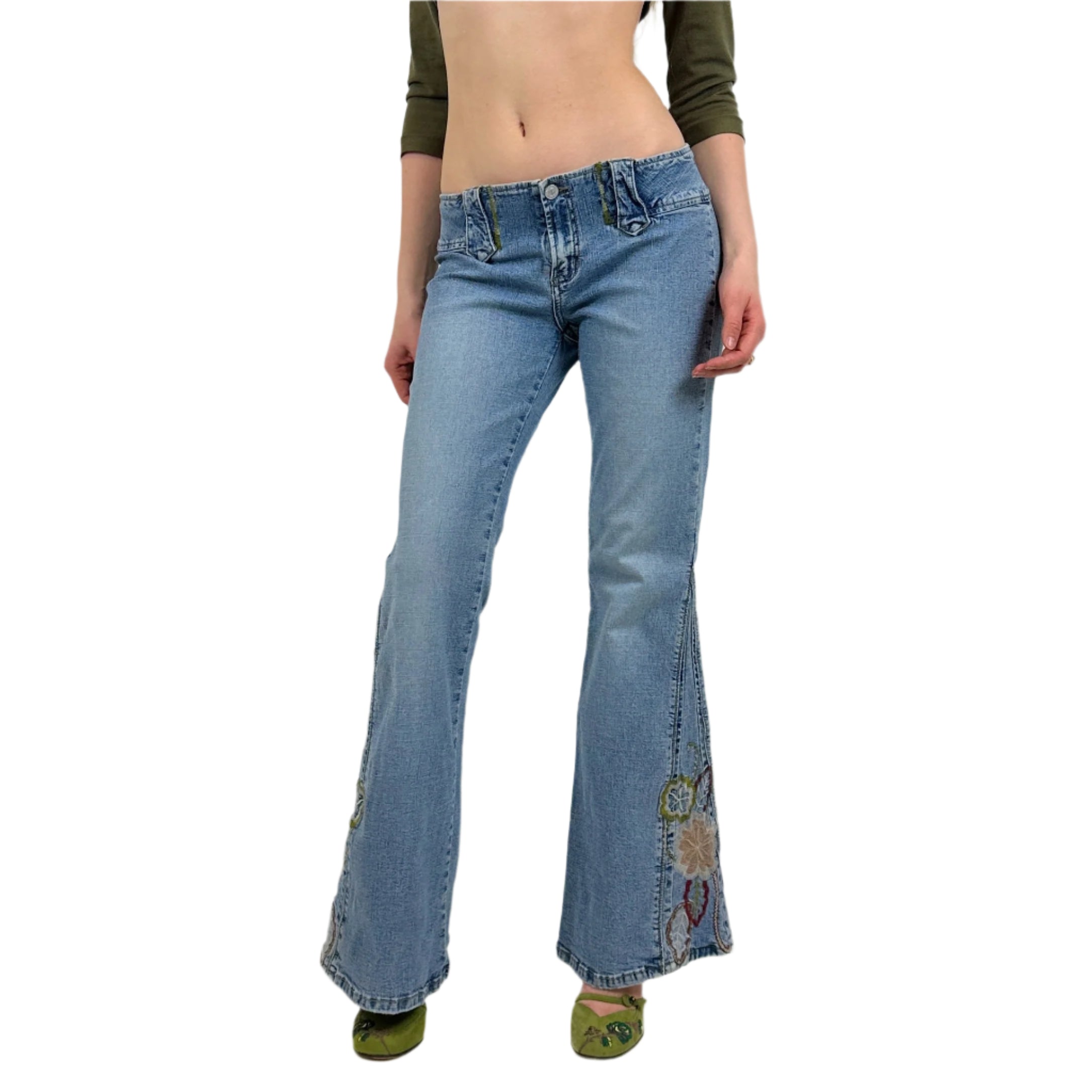 Early 2000s Embroidered Floral Jeans (XS)