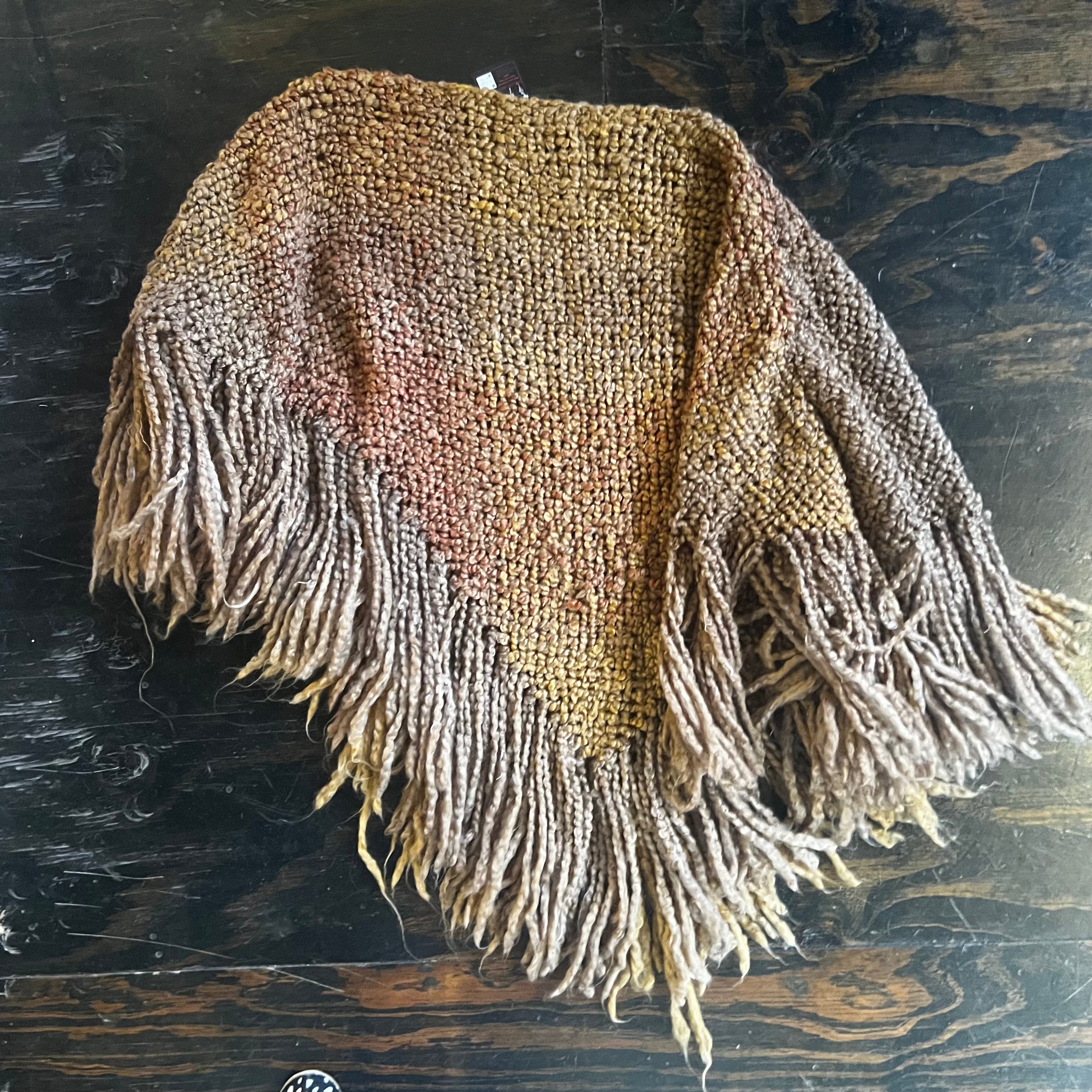 Chunky Knit Autumnal Fringe Poncho (OS)