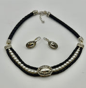 Pearl leather & silver tone set