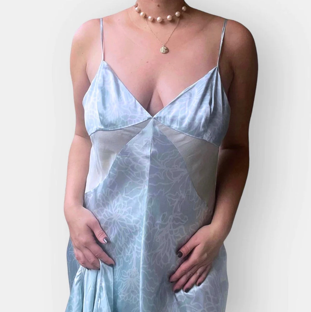 2000s Baby Blue Silk and Mesh Slip Dress with Matching Jacket (L) Holy Thrift 2000s Baby Blue Silk and Mesh Slip Dress with Matching Jacket (L) Holy Thrift