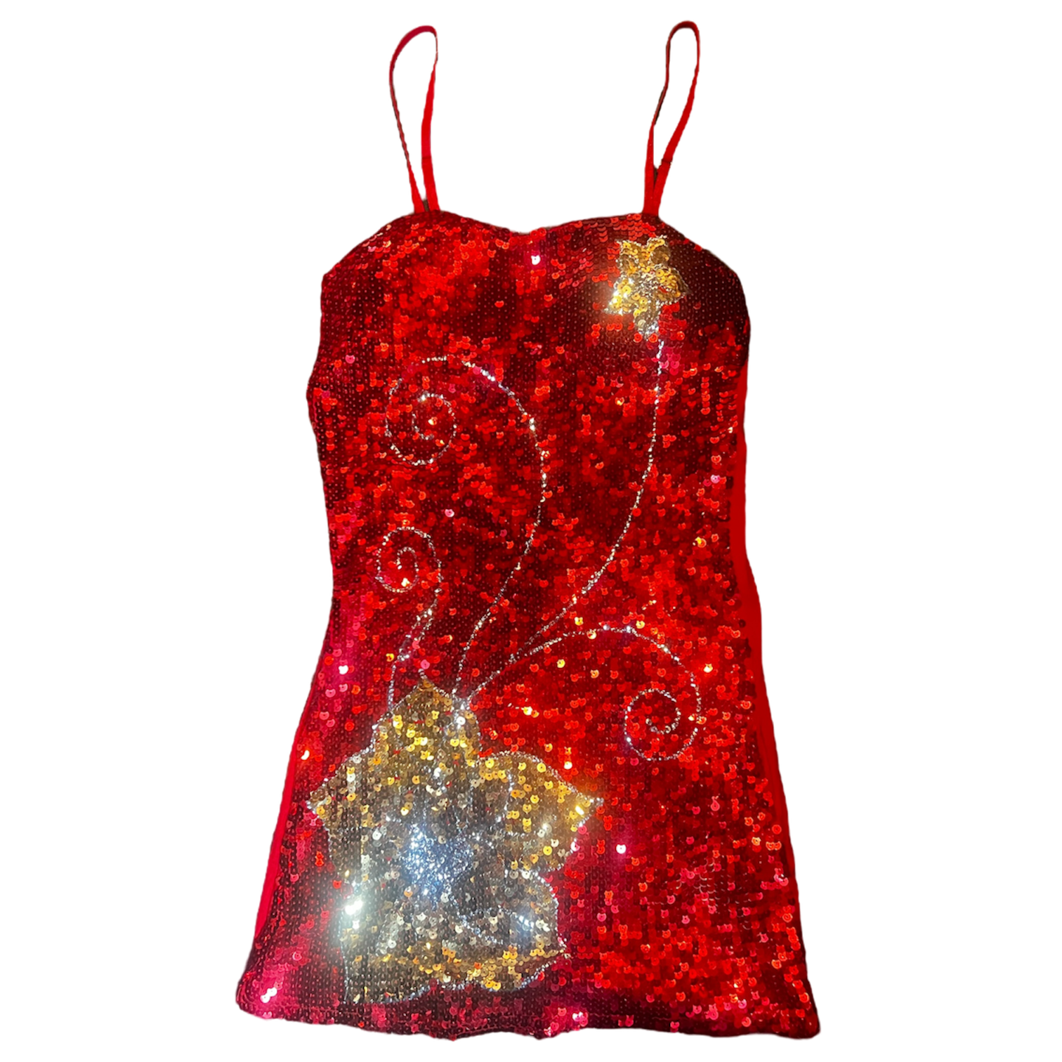 strapless open back dress Red Sequin Floral Mini Dress (S) – Holy Thrift