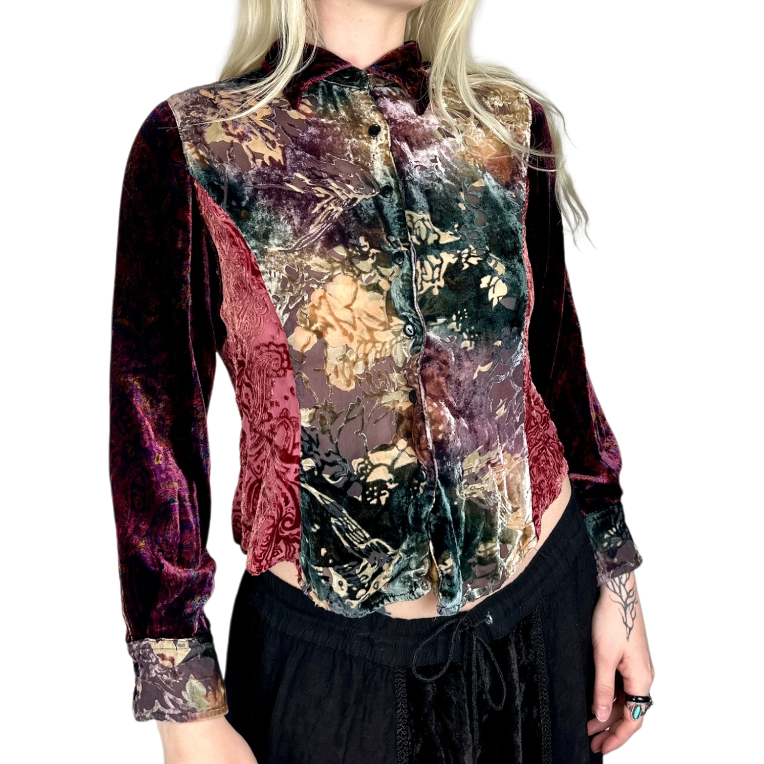 Whimsigoth Velvet Burnout Blouse (S)