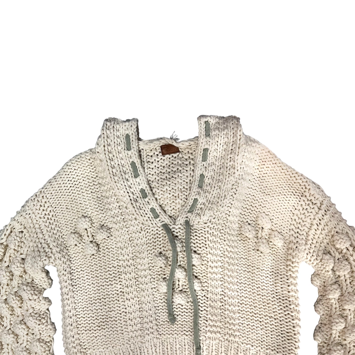 Cream Woven Knit Sweater Hoodie (L)