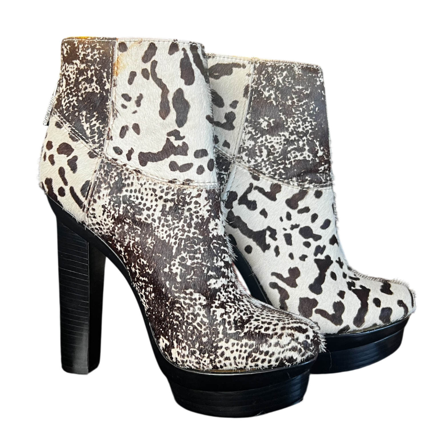 Fur-On Leather Spotted Platforms (9.5)
