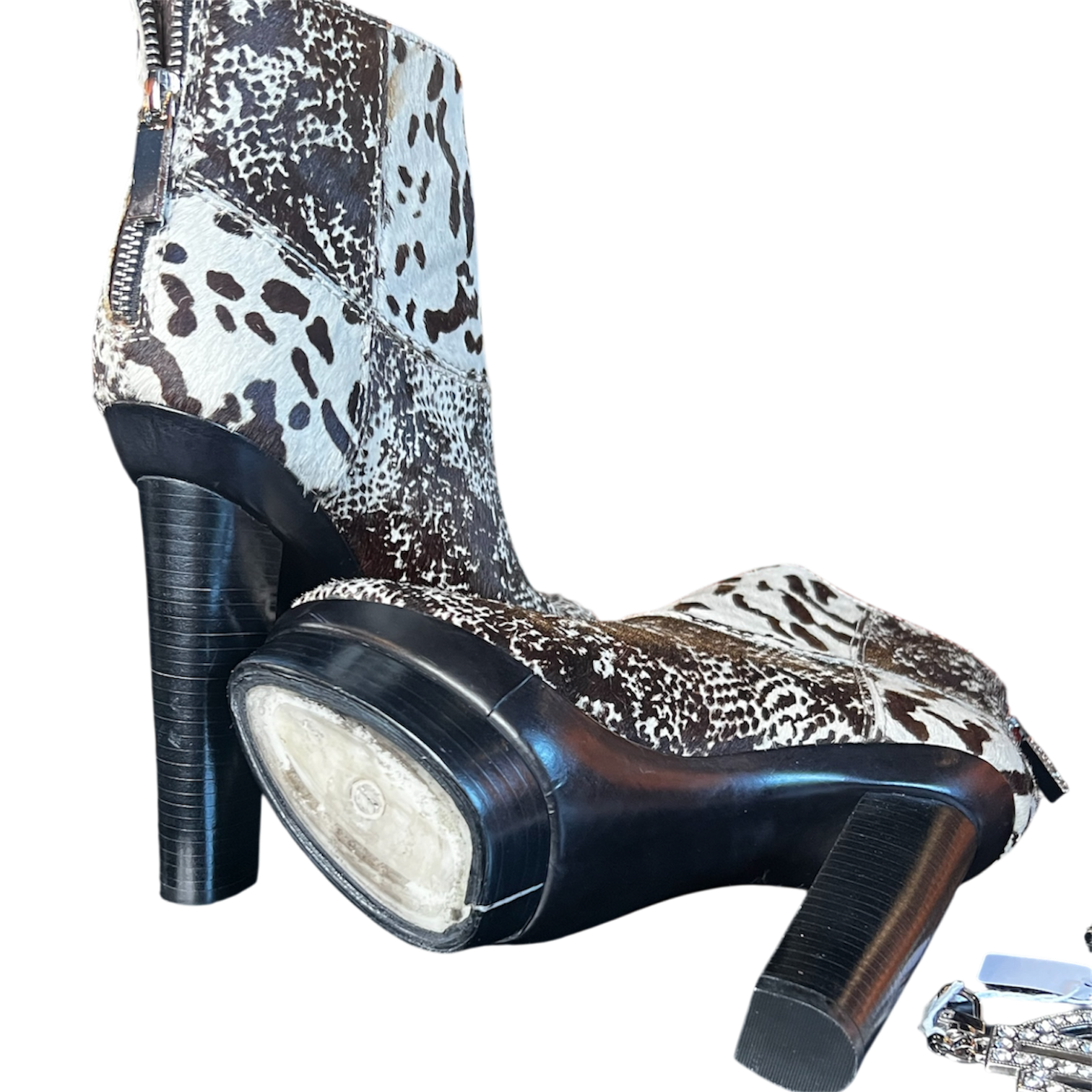 Fur-On Leather Spotted Platforms (9.5)