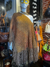 Chunky Knit Autumnal Fringe Poncho (OS)