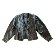 Black Leather Puffy Sleeves Jacket (S)