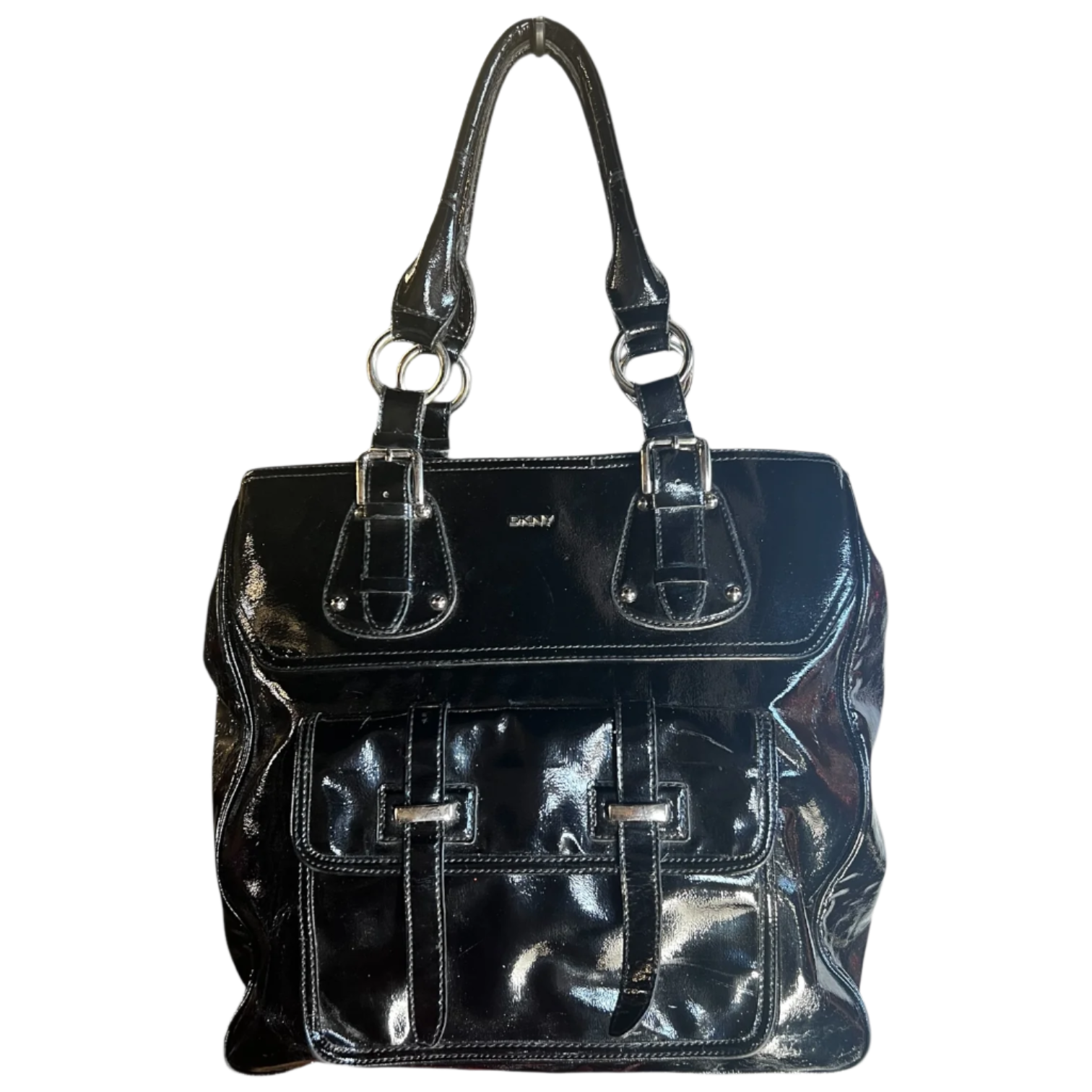 DKNY Black Leather Silver Bag