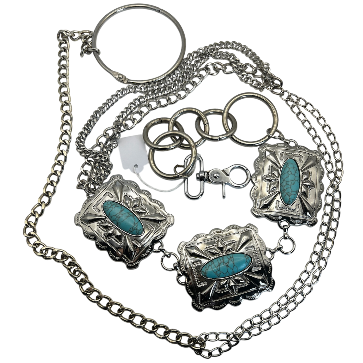 Chunky Silver Turquoise Chain Belt