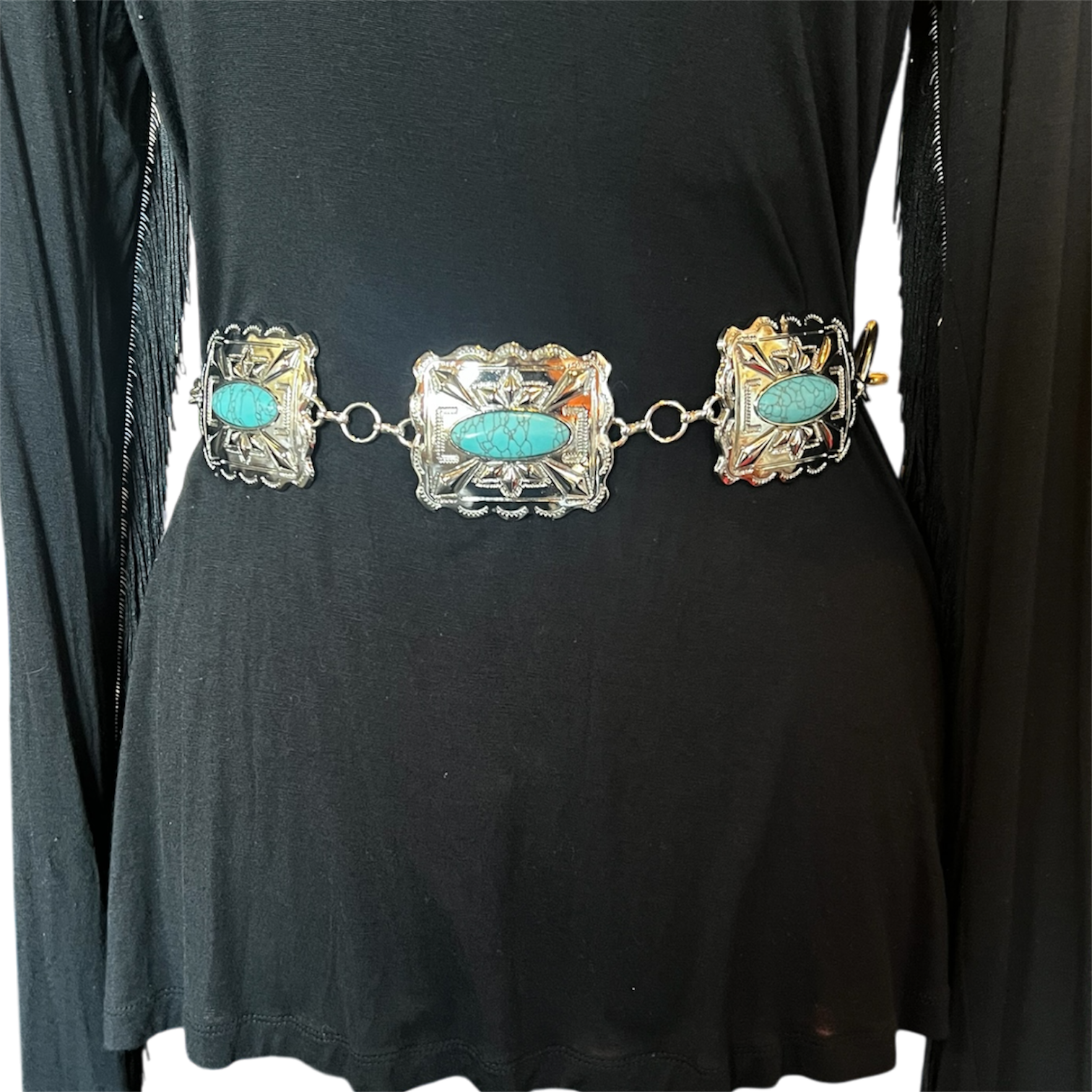 Chunky Silver Turquoise Chain Belt