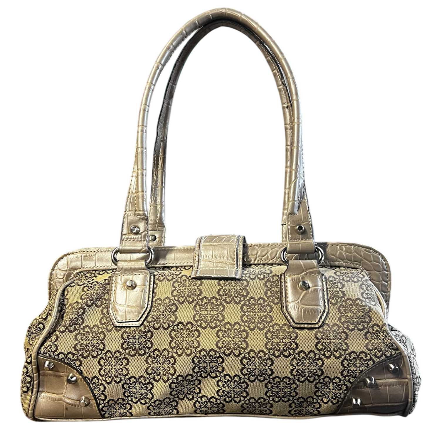 Gold Floral Faux Croc Purse