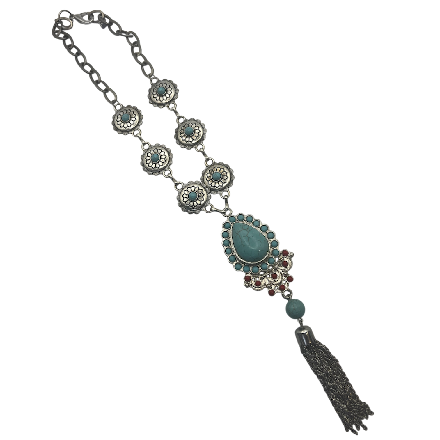 Silver Chain Turquoise Pendant Necklace