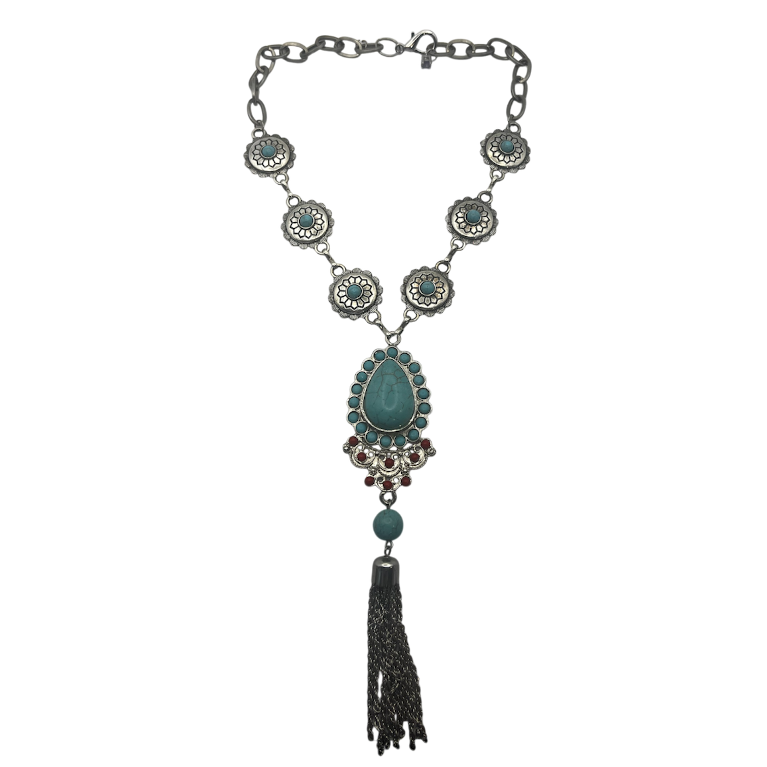 Silver Chain Turquoise Pendant Necklace