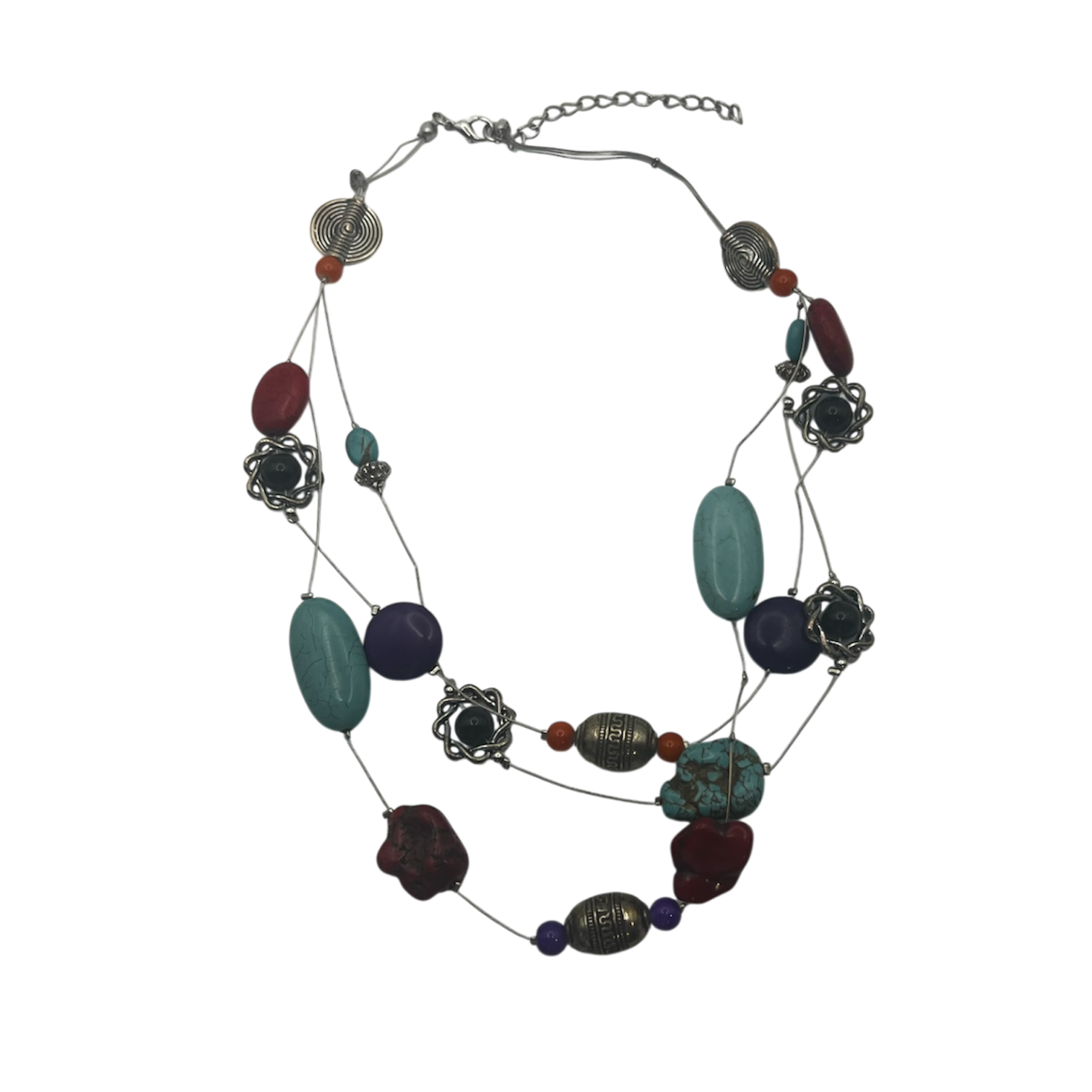 Red Turquoise Beaded Wire Necklace