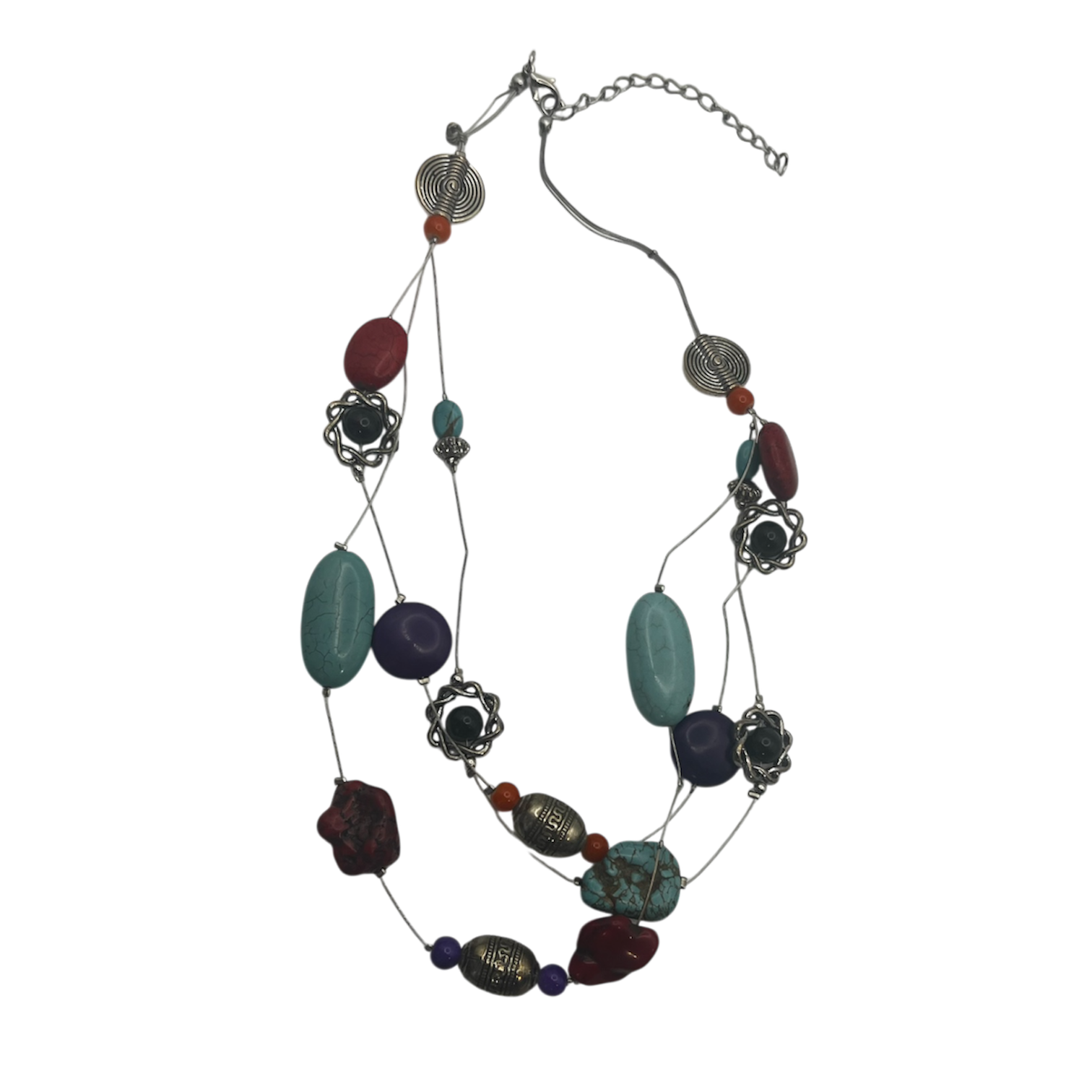 Red Turquoise Beaded Wire Necklace