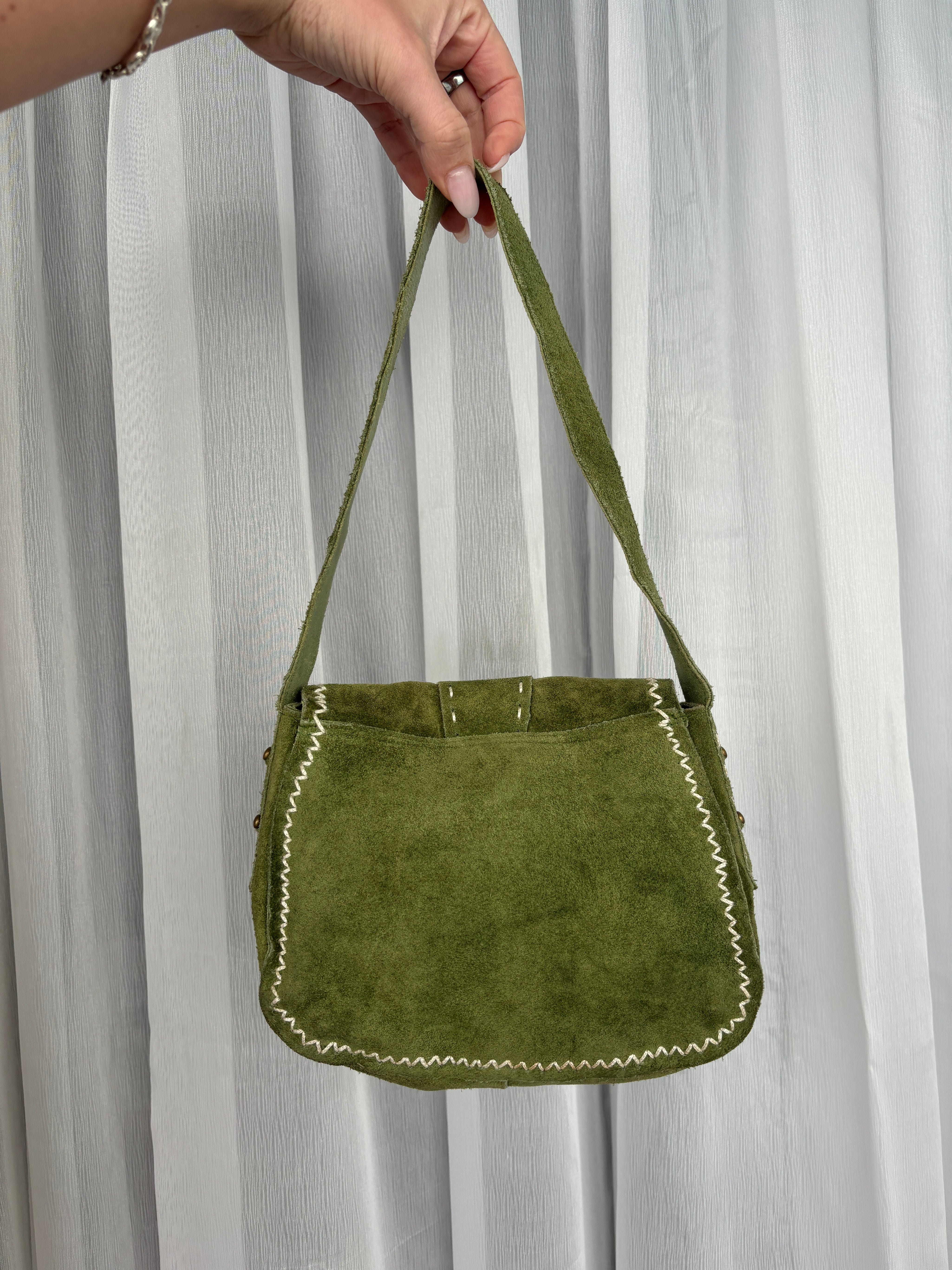 Vintage Suede Studded Shoulder Bag