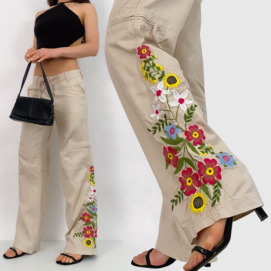 Floral Embroidered Cargos - Small