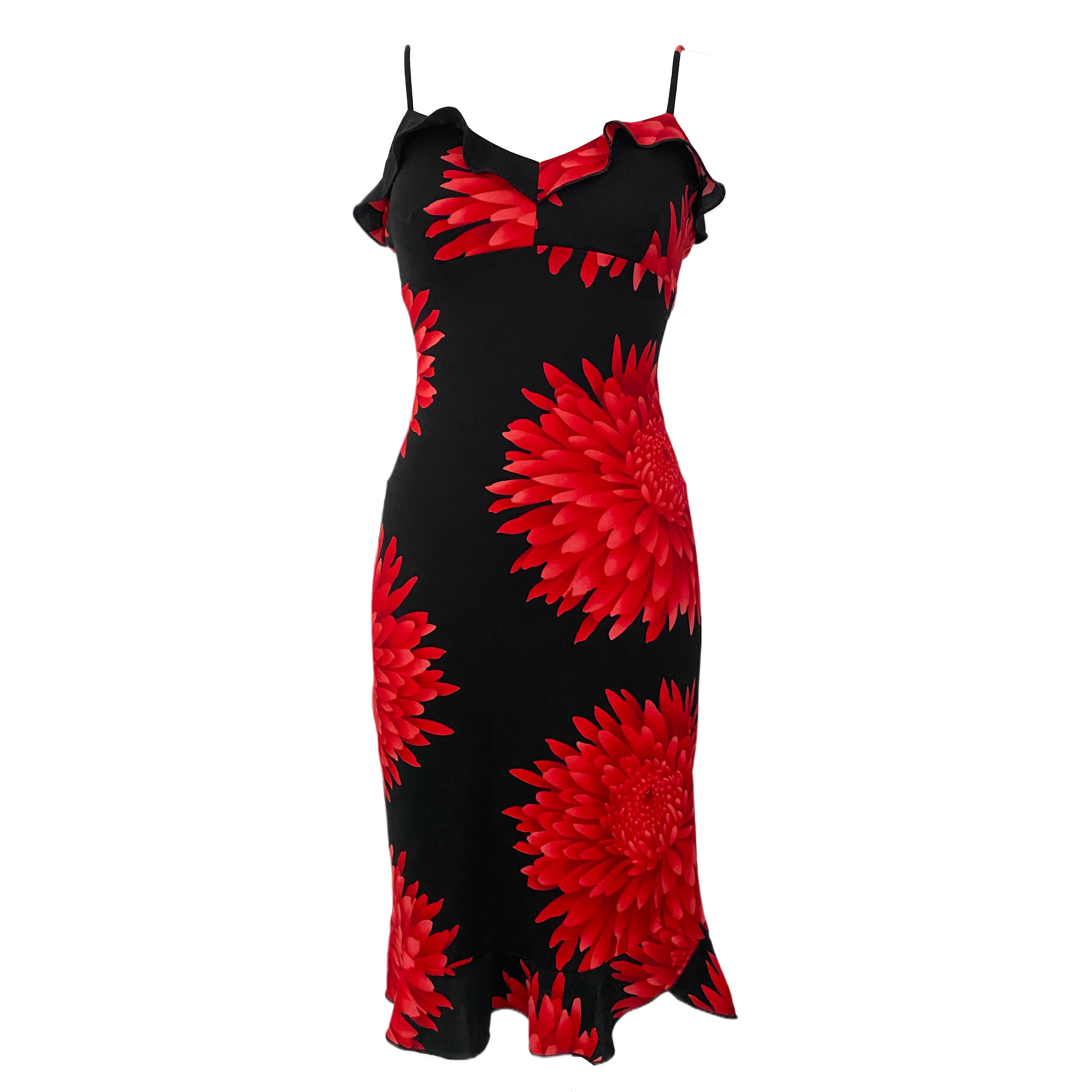La Belle Red and Black Floral Midi Dress (XS/S) – Holy Thrift