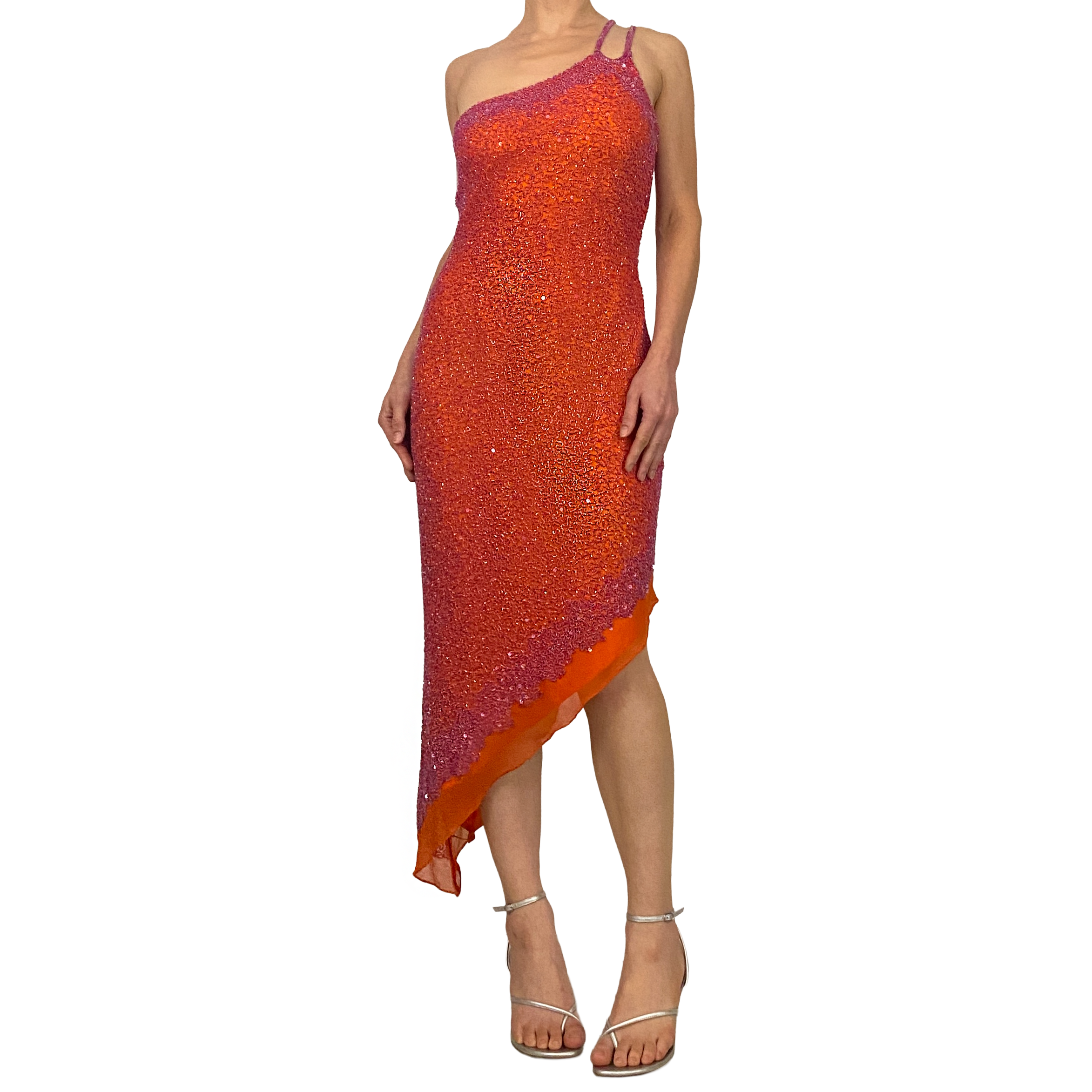 Scala Vintage Silk Beaded Asymmetrical Dress (S/M)