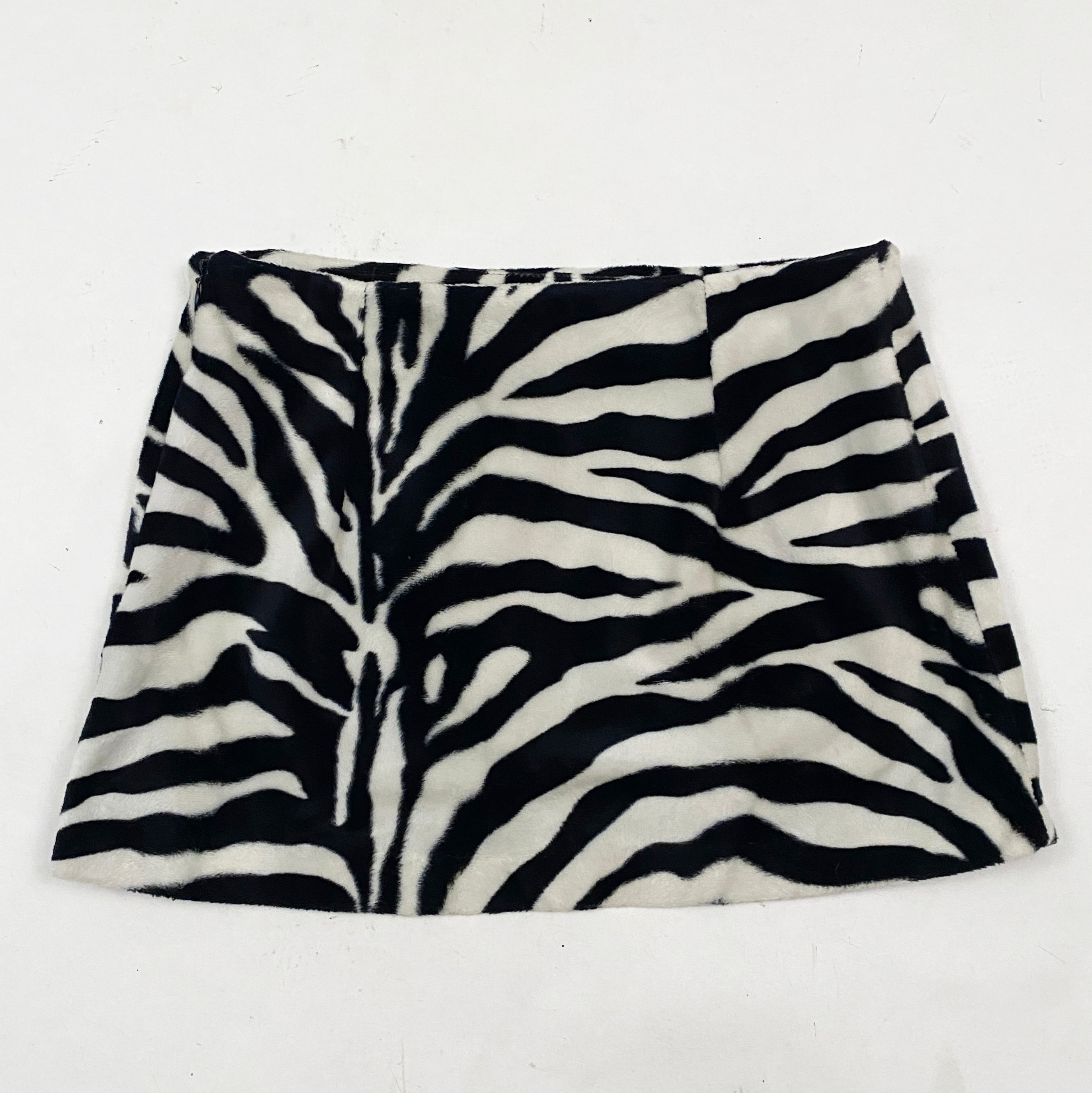 Y2K Zebra Faux Fur Mini Skirt (XS)