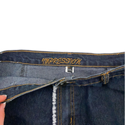 Denim Rhinestone Flared Midi Skirt (XL)
