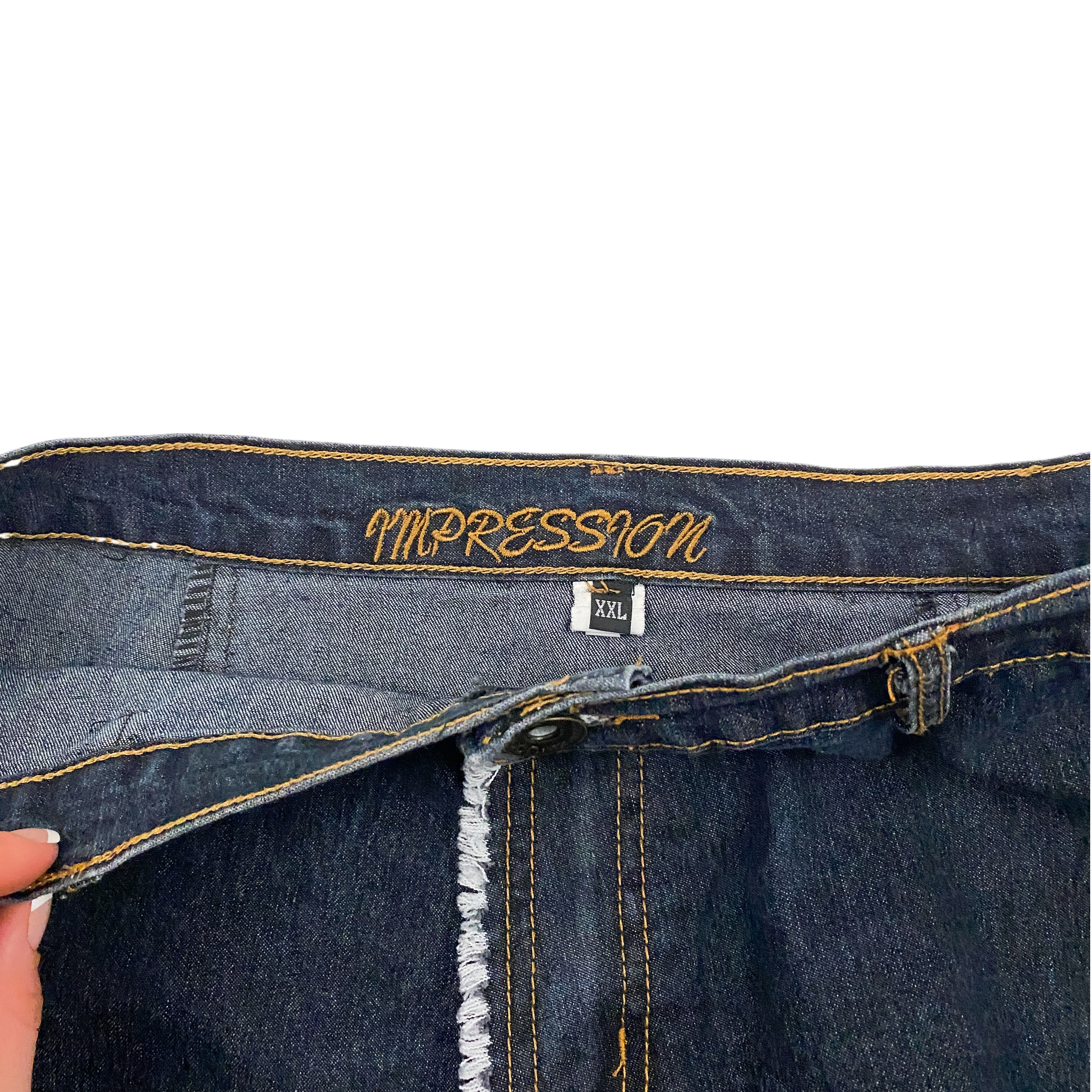 Denim Rhinestone Flared Midi Skirt (XL)