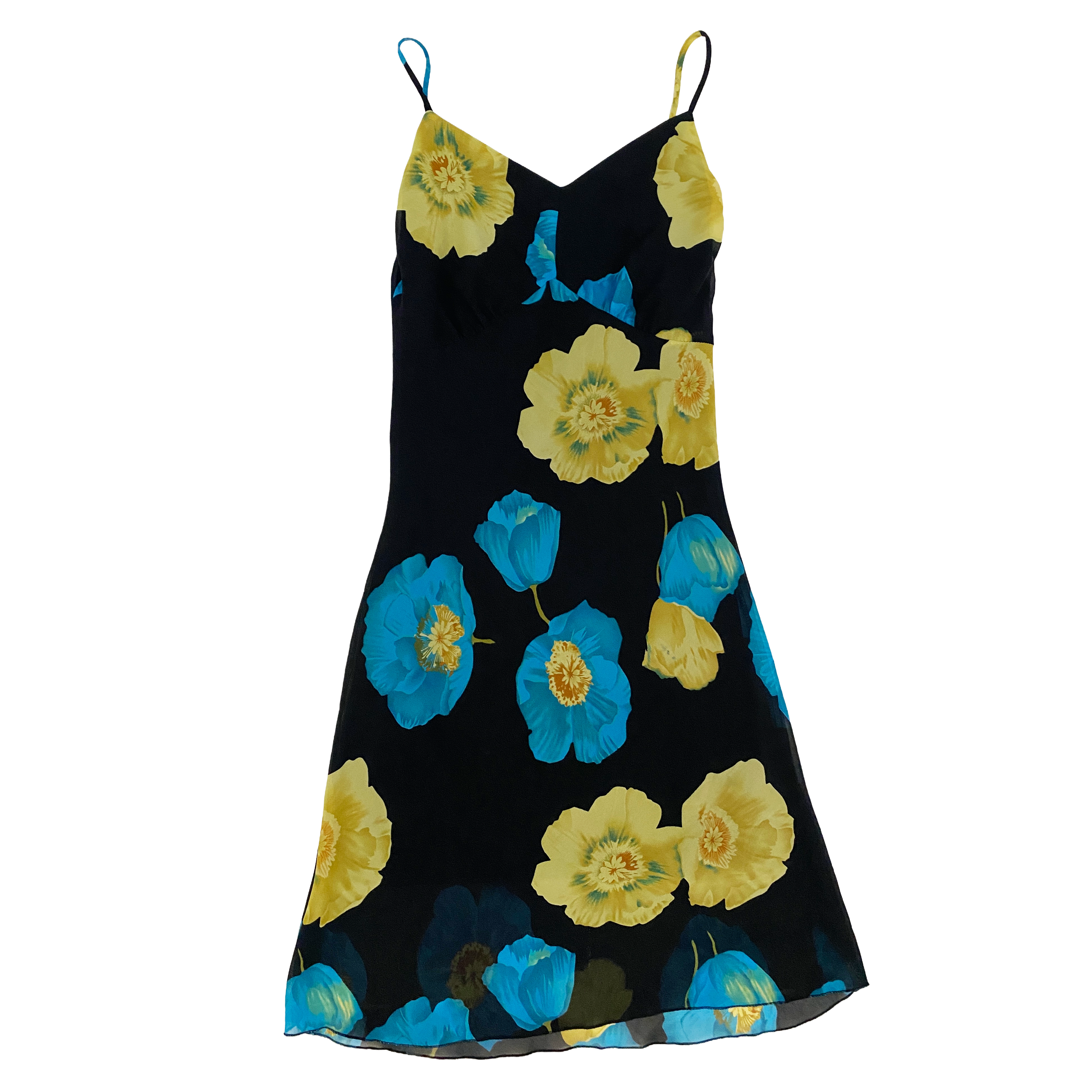 2000s Black Floral Print Midi Dress (XS)