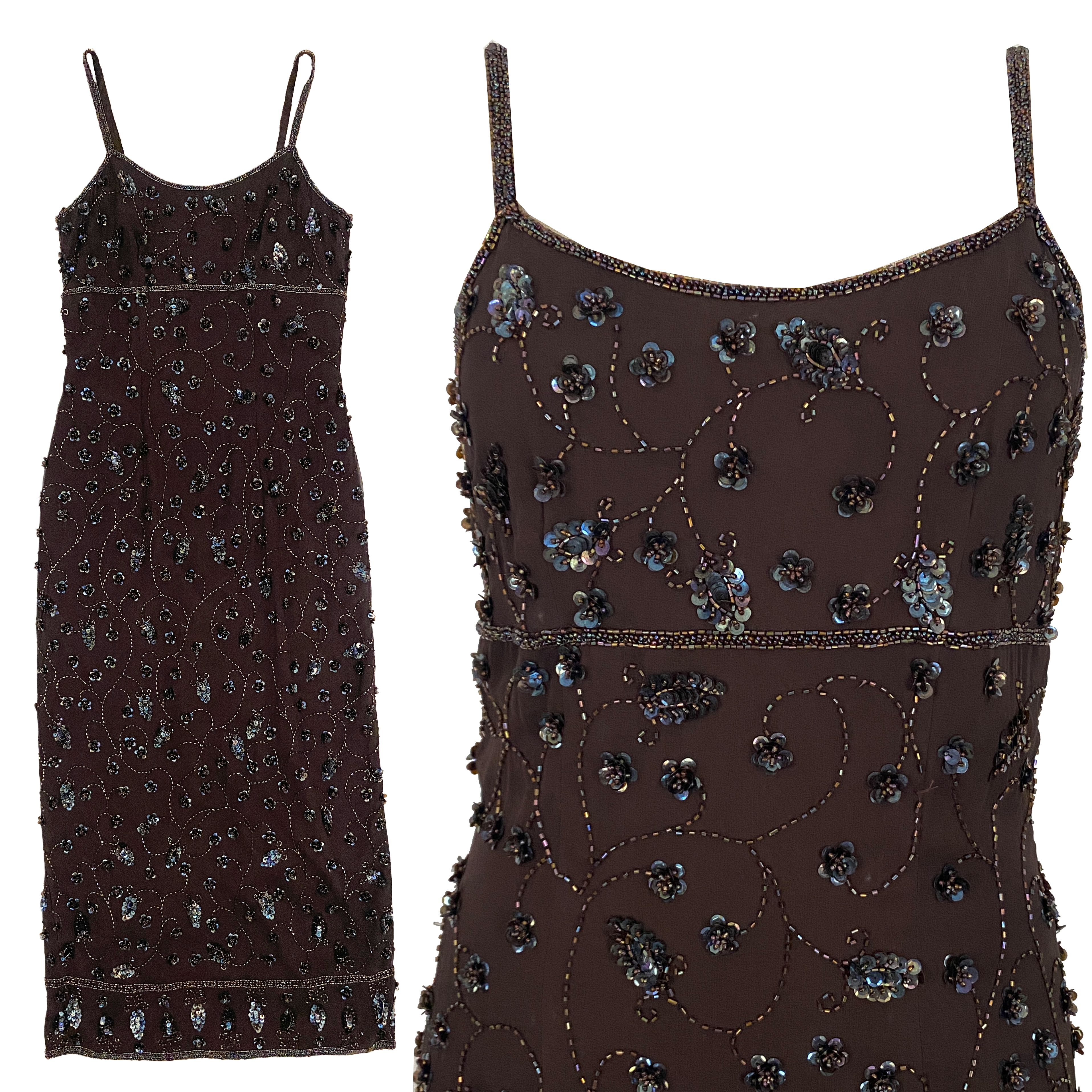 Vintage Brown Beaded Maxi Dress (S) – Holy Thrift