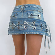 Funky Grommet Denim Mini Skirt - Small